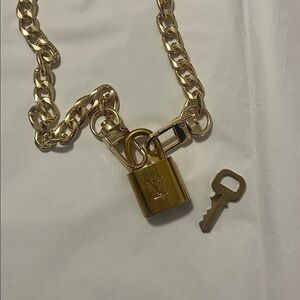 Louis Vuitton #439 Gold Padlock & Key Chain Necklace
